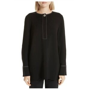 LAFAYETTE 148 New York Tilly Black Contrast Topstitch Tunic Blouse Small Luxury